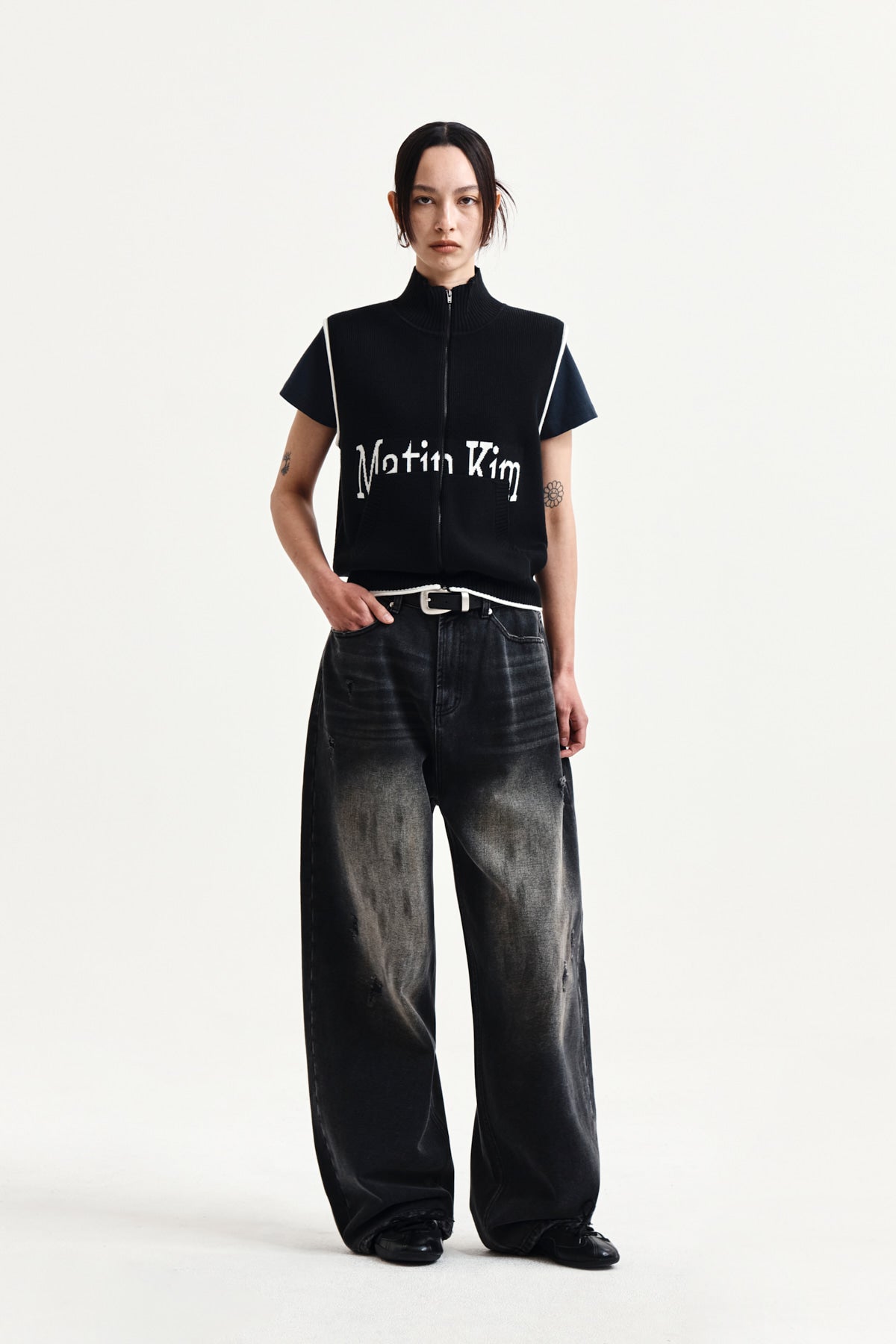 Matin Kim - Matin Kim Spell Point Knit Zip Up Vest (Black) product image 8 | TRAB K-Fashion Australia