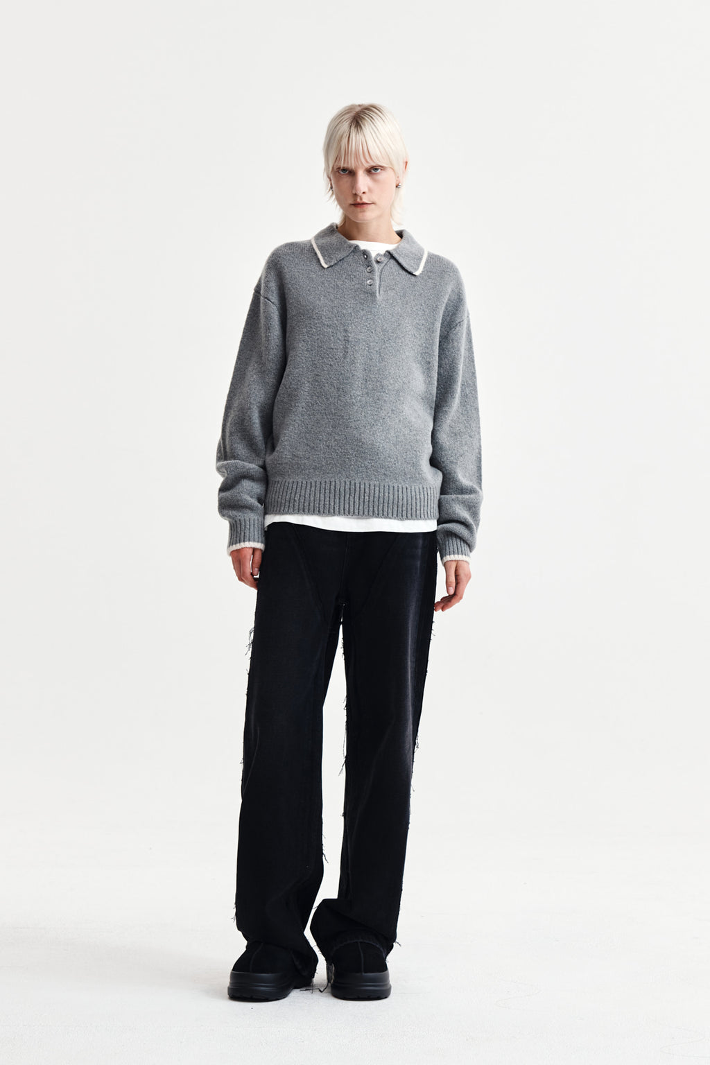 Matin Kim - Back Logo Collar Knit Top (Grey) product image 9 | TRAB K-Fashion Australia