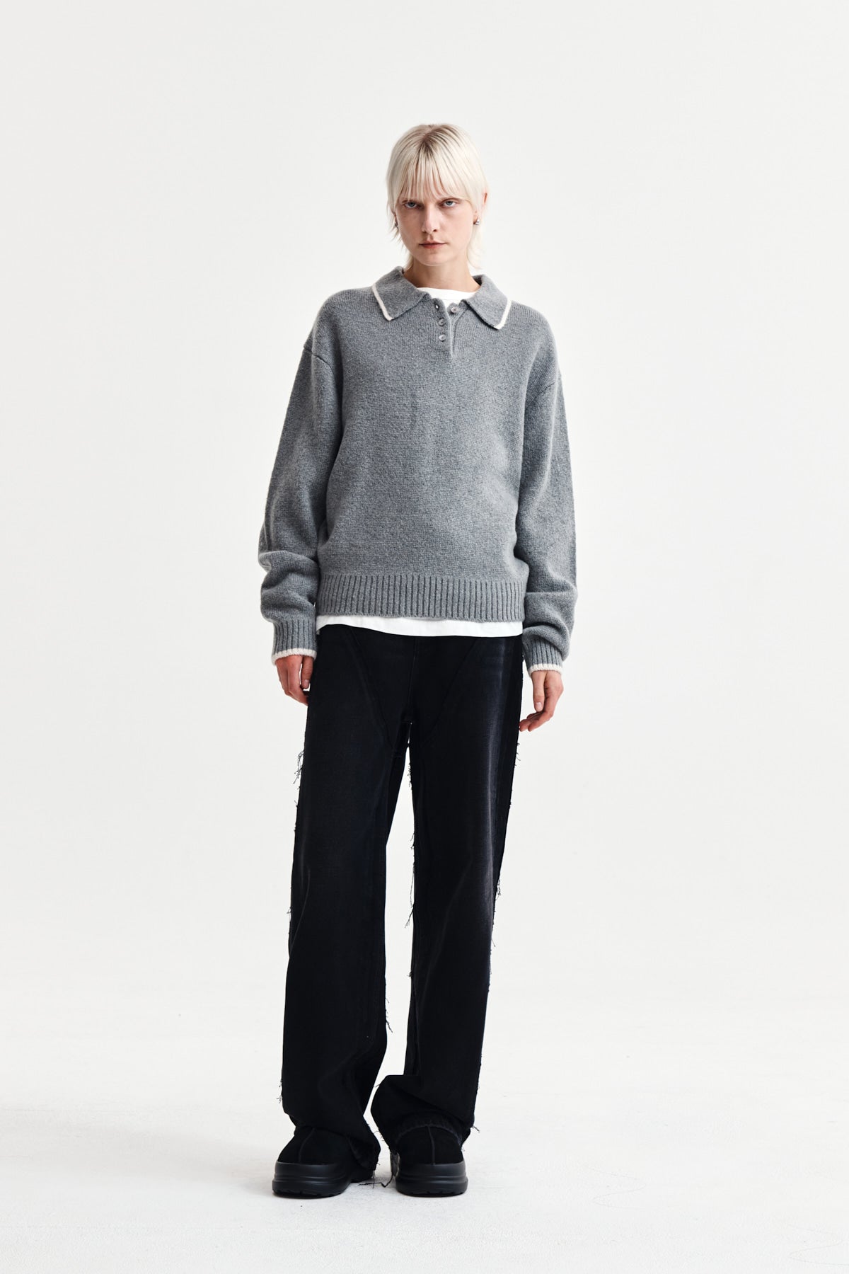Matin Kim - Back Logo Collar Knit Top (Grey) product image 9 | TRAB K-Fashion Australia