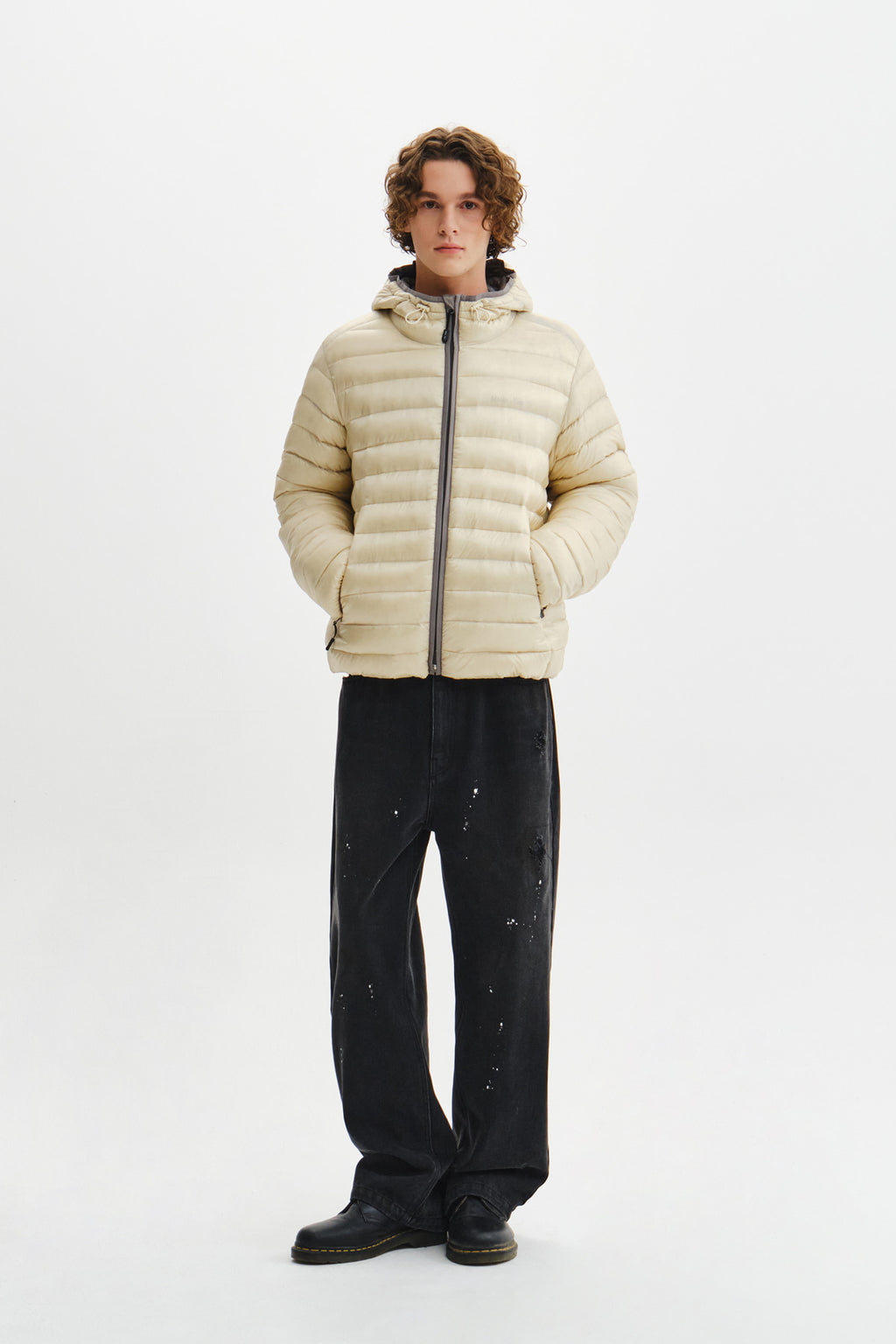 Matin Kim - Contrast Trim Light Down Hoody Jumper (Light Beige) product image 12 | TRAB K-Fashion Australia