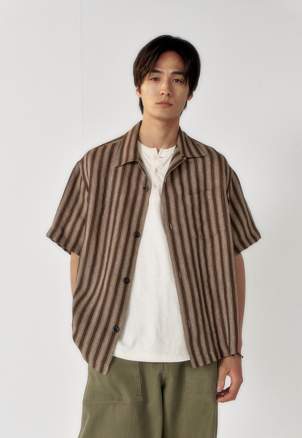 Art if acts - Linen Stripe Camp Half Shirt (Camel) product image 5 | TRAB K-Fashion Australia