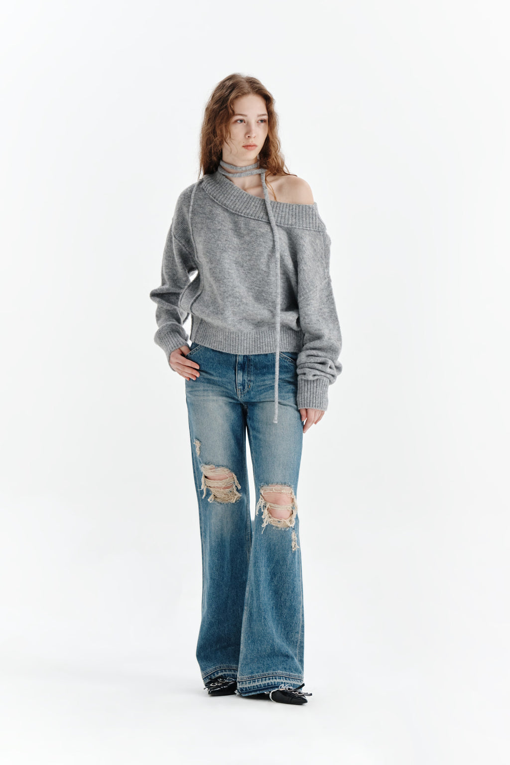 Matin Kim - Semi Boots Cut Damage Denim Pants (Blue) product image 8 | TRAB K-Fashion Australia