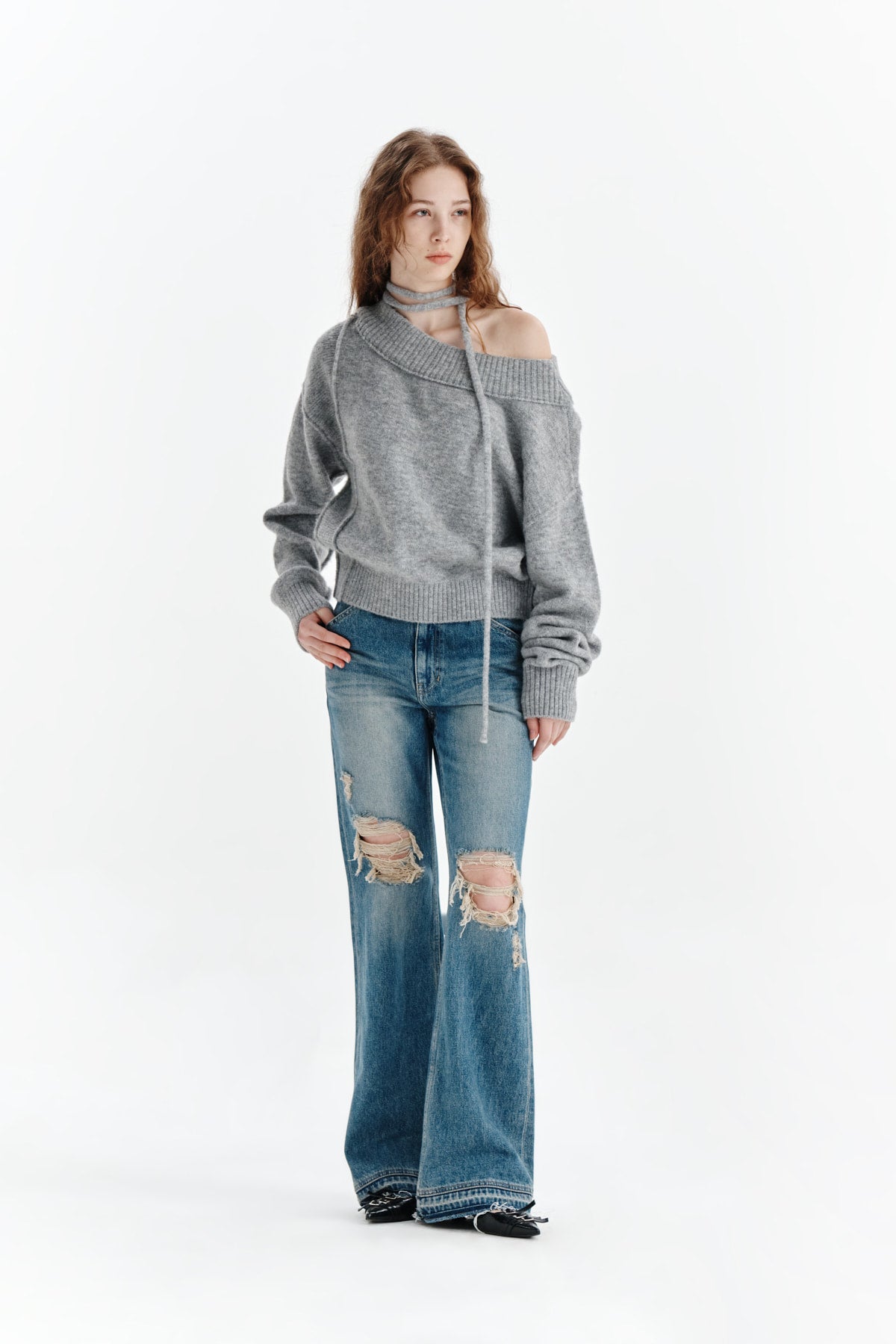 Matin Kim - Semi Boots Cut Damage Denim Pants (Blue) product image 8 | TRAB K-Fashion Australia