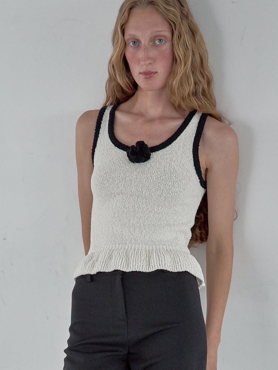 Kijun - Corsage Ruffle Knit Sleeveless (Ivory) product image 2 | TRAB K-Fashion Australia
