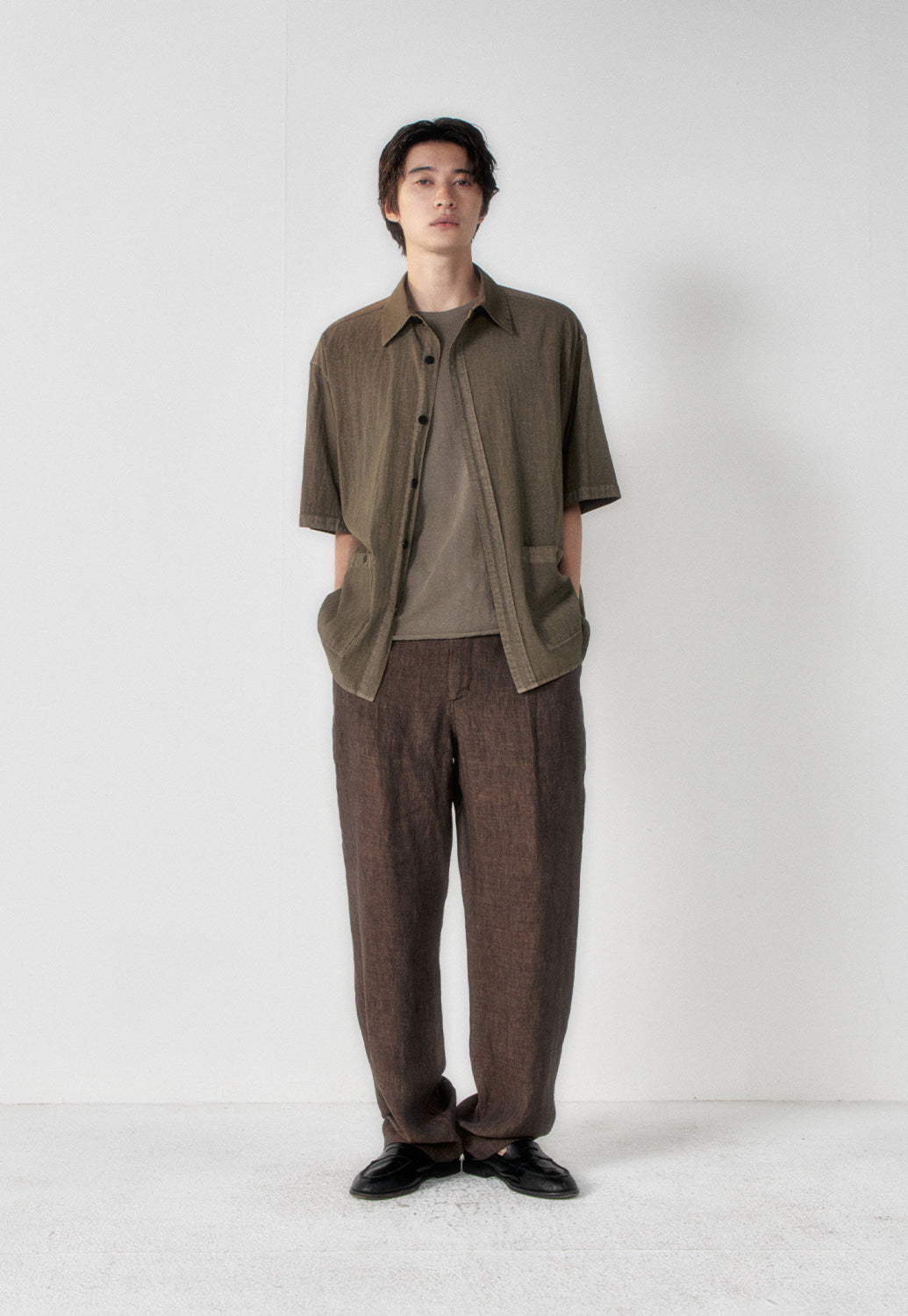 Art if acts - Garment Dyed Two Pocket Half Shirt (Moss Brown) product image 4 | TRAB K-Fashion Australia