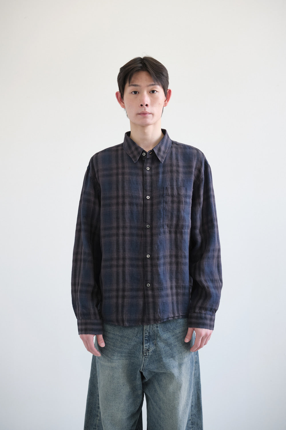 Hatchingroom - Museum Shirt Linen Check (Charcoal/Blue) product image 9 | TRAB K-Fashion Australia