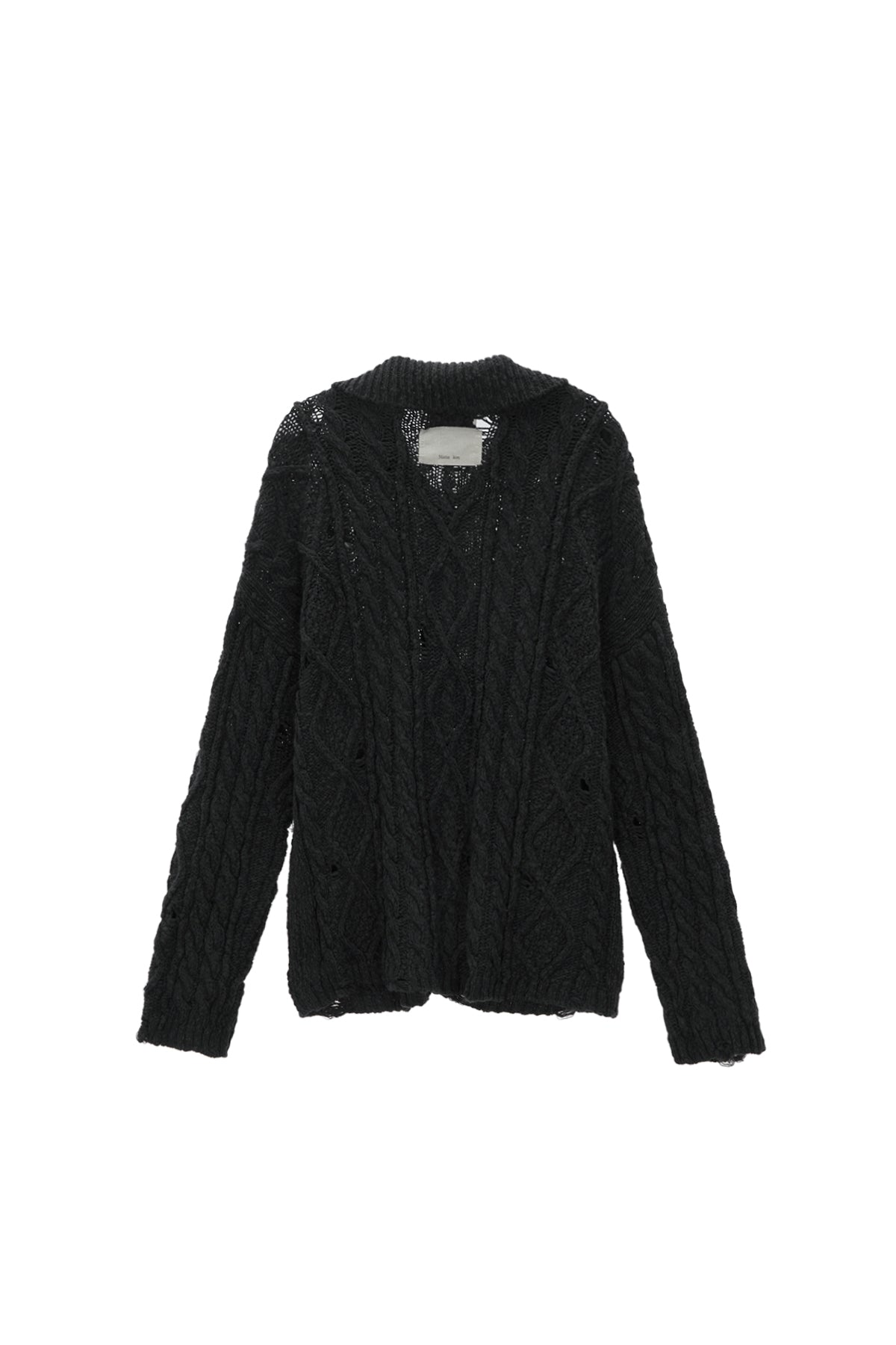 Matin Kim - Damage Cable Cardigan (Charcoal) product image 2 | TRAB K-Fashion Australia
