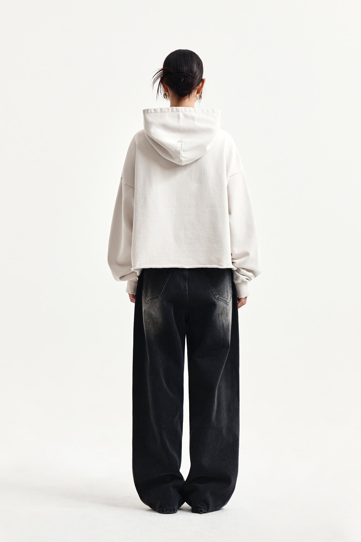 Matin Kim - Raw Edge Hem Sweat Hoody (Light Beige) product image 7 | TRAB K-Fashion Australia