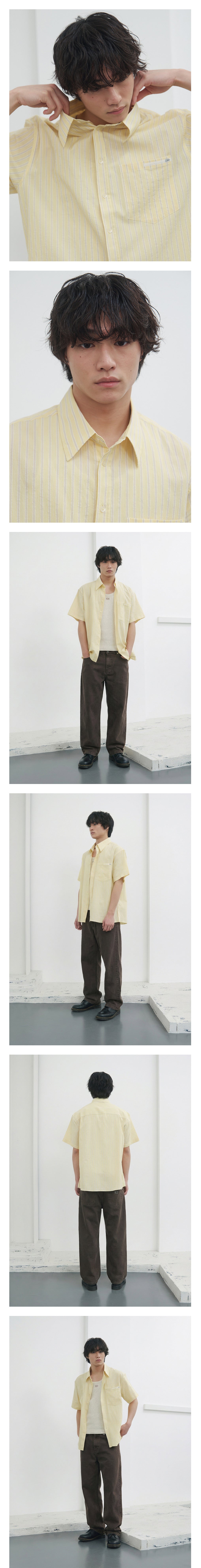 Kijun - Textured Cotton Stripe Half-Sleeve Shirt (Yellow) product image 1 | TRAB K-Fashion Australia