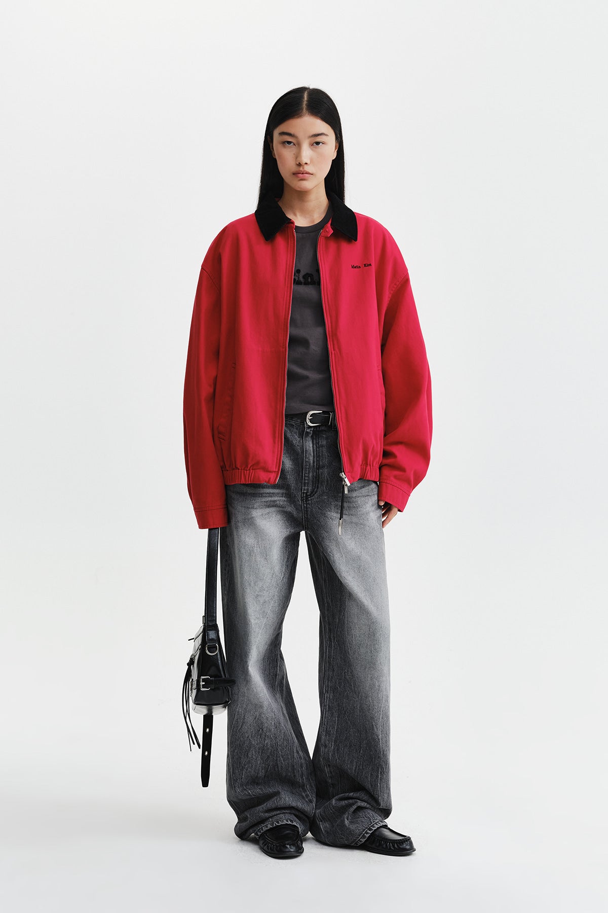 Matin Kim - Corduroy Contrast Trim Blouson Jumper (Red) product image 10 | TRAB K-Fashion Australia