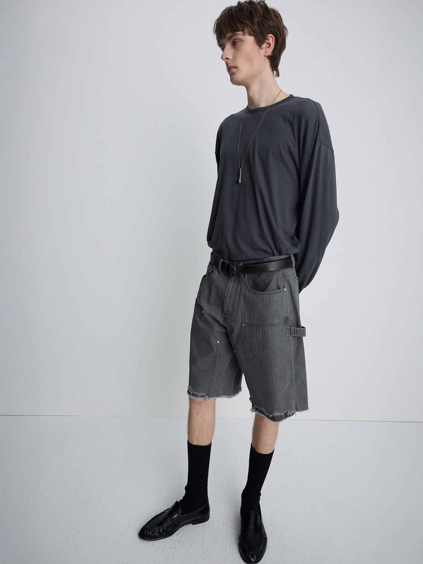 Tonywack - Hand Distressed Hbt Double Knee Shorts (Faded Carbon) product image 3 | TRAB K-Fashion Australia