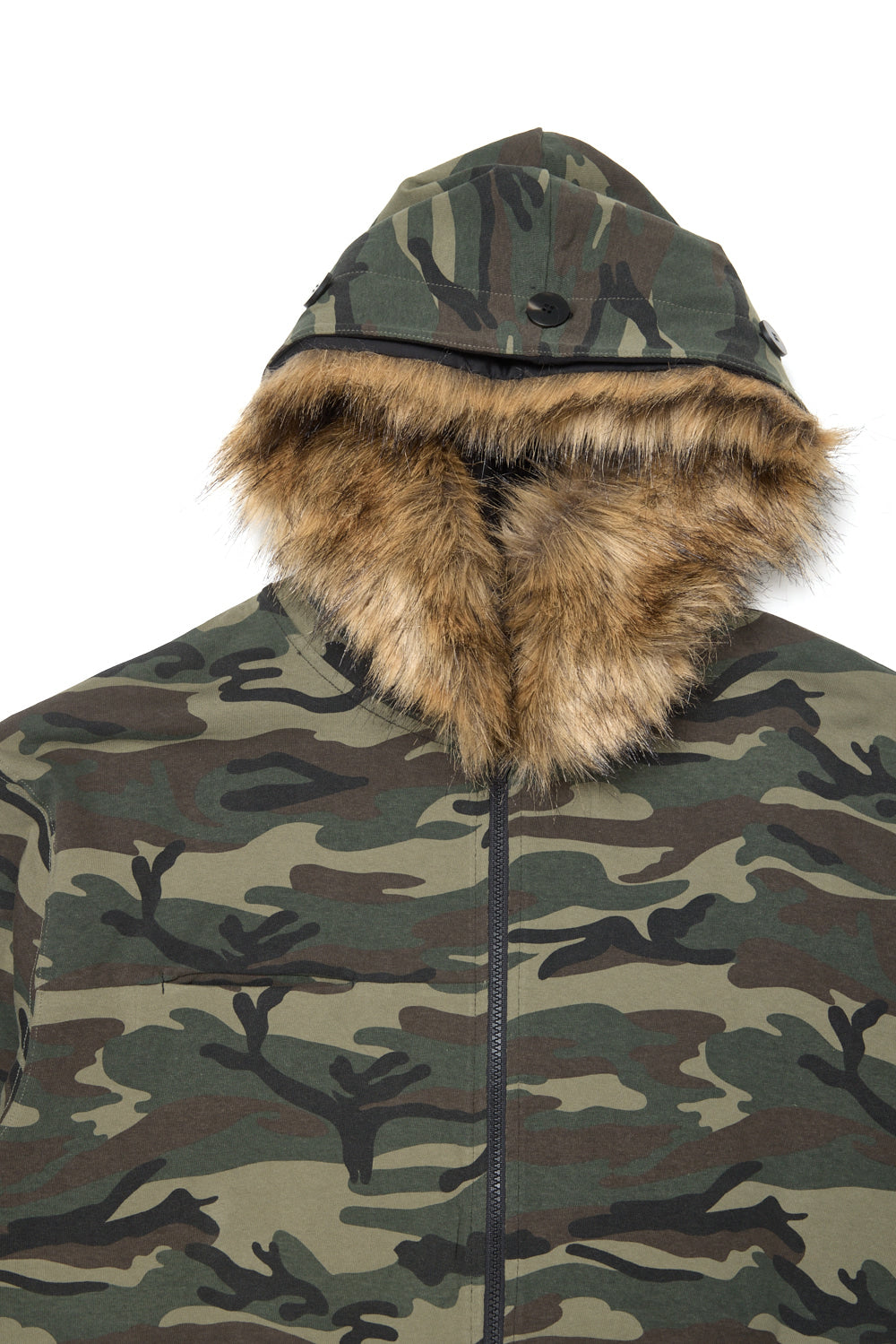 Hatchingroom - Reversible Faux Fur Hoodie (Black/Camo Khaki) product image 6 | TRAB K-Fashion Australia