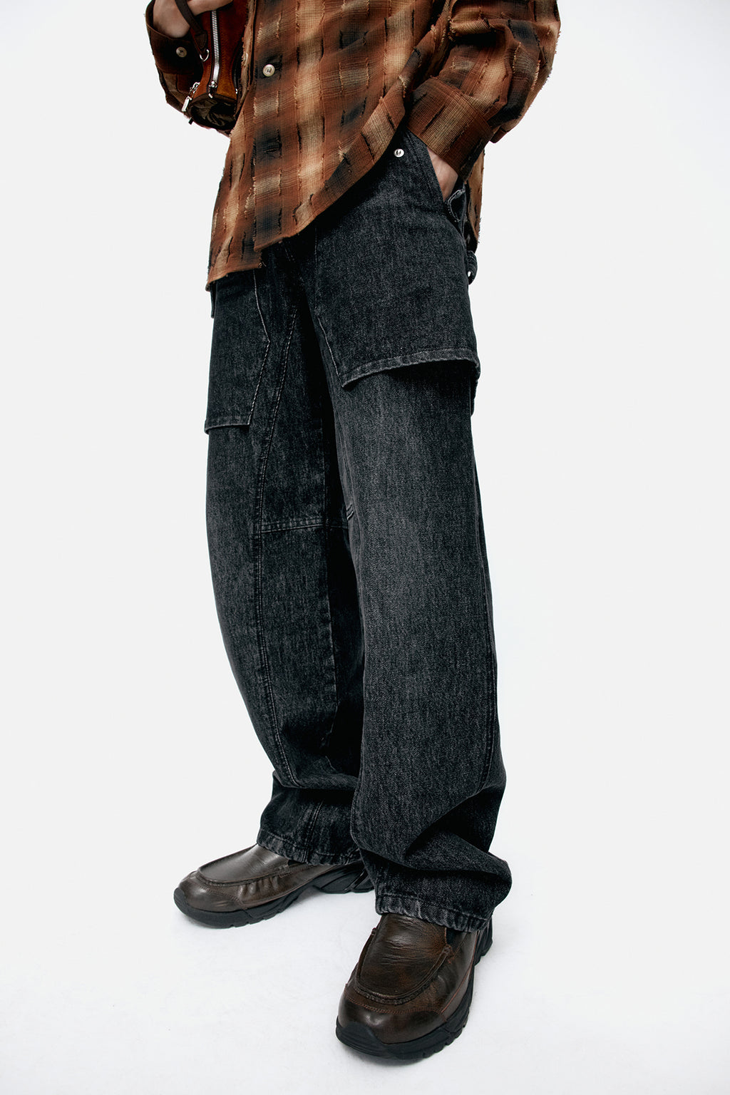 Andersson Bell - Unisex Raptor Layered Wide-Leg Jeans (Washed Black) product image 5 | TRAB K-Fashion Australia