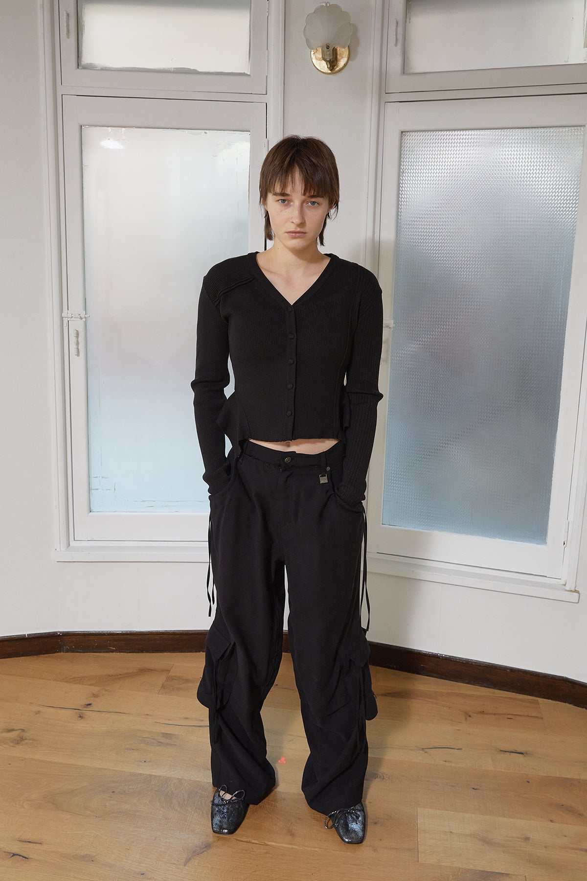 Matin Kim - String Pocket Wide Cargo Pants (Black) product image 14 | TRAB K-Fashion Australia