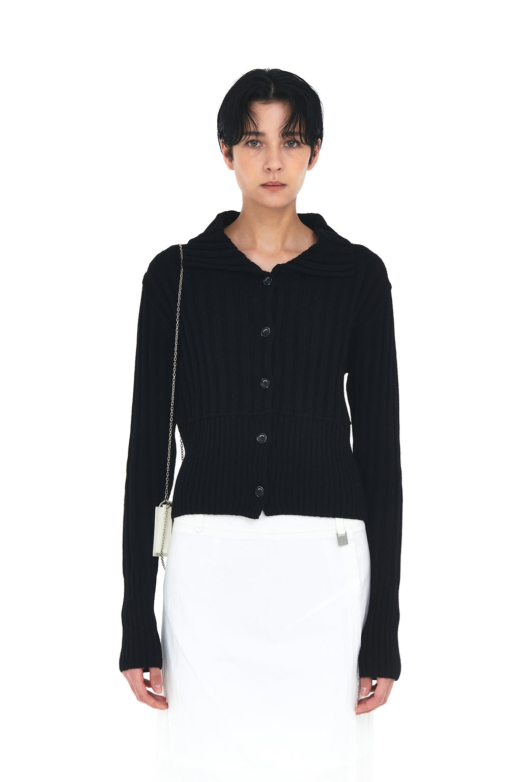 Matin Kim - Semi Crop Knit Button Cardigan (Black) product image 4 | TRAB K-Fashion Australia