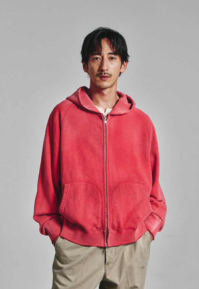Art if acts - Garments Dyed Sweat Hooded Zip-Up (Vintage Red) product image 1 | TRAB K-Fashion Australia