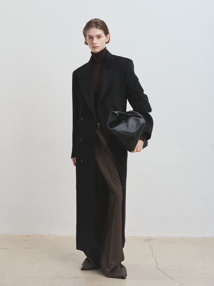 Tonywack - Wool And Alpaca Fitted Double-Breasted Maxi Coat (Black) product image 1 | TRAB K-Fashion Australia