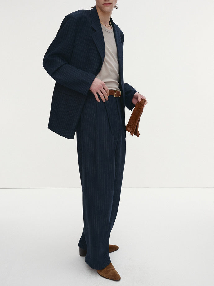 Tonywack - Striped Wool Oversized Tailored Jacket (Navy Pinstripe) product image 4 | TRAB K-Fashion Australia