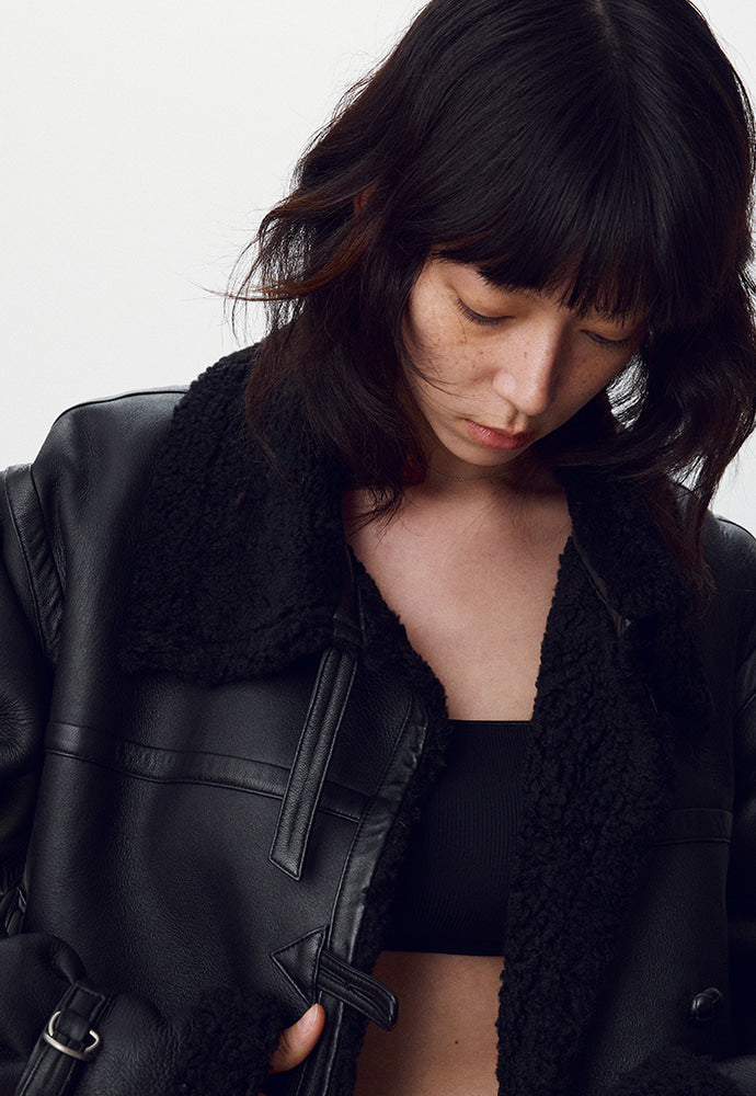 Tonywack - Lamb Leather Shearling Aviator Jacket (Black) product image 5 | TRAB K-Fashion Australia