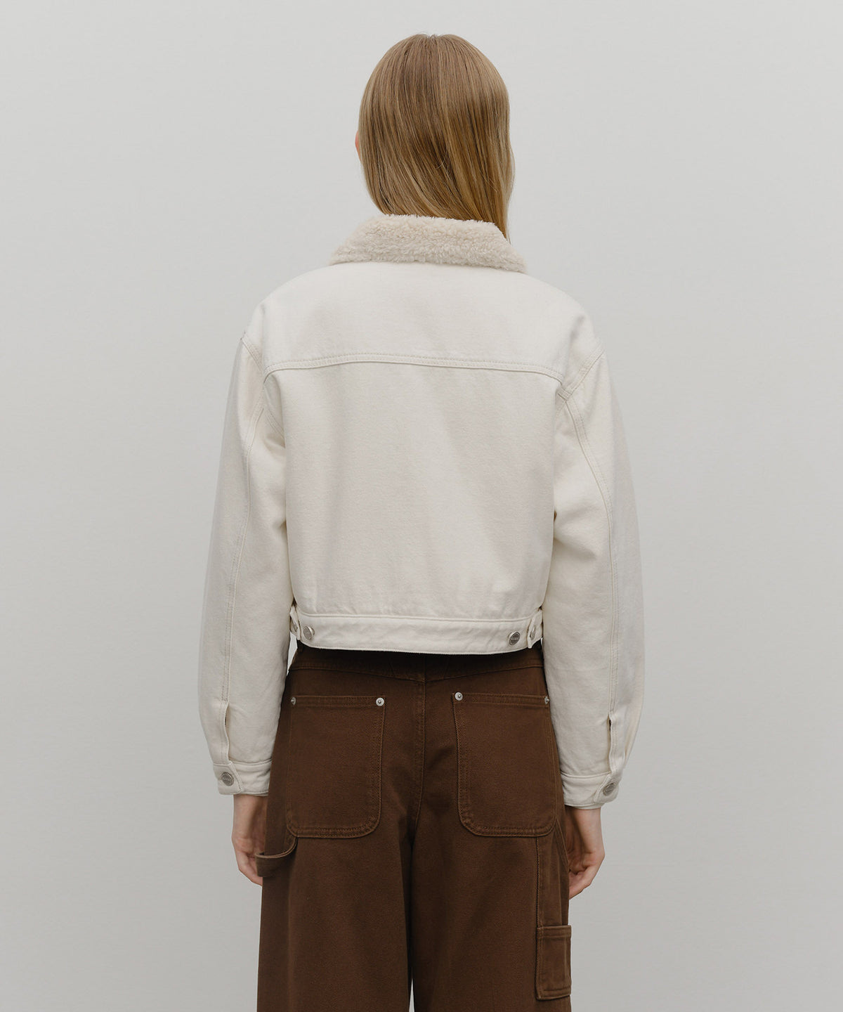 Marithe & Francois Girbaud - Crop Shearling Denim Jacket (Ecru) product image 3 | TRAB K-Fashion Australia