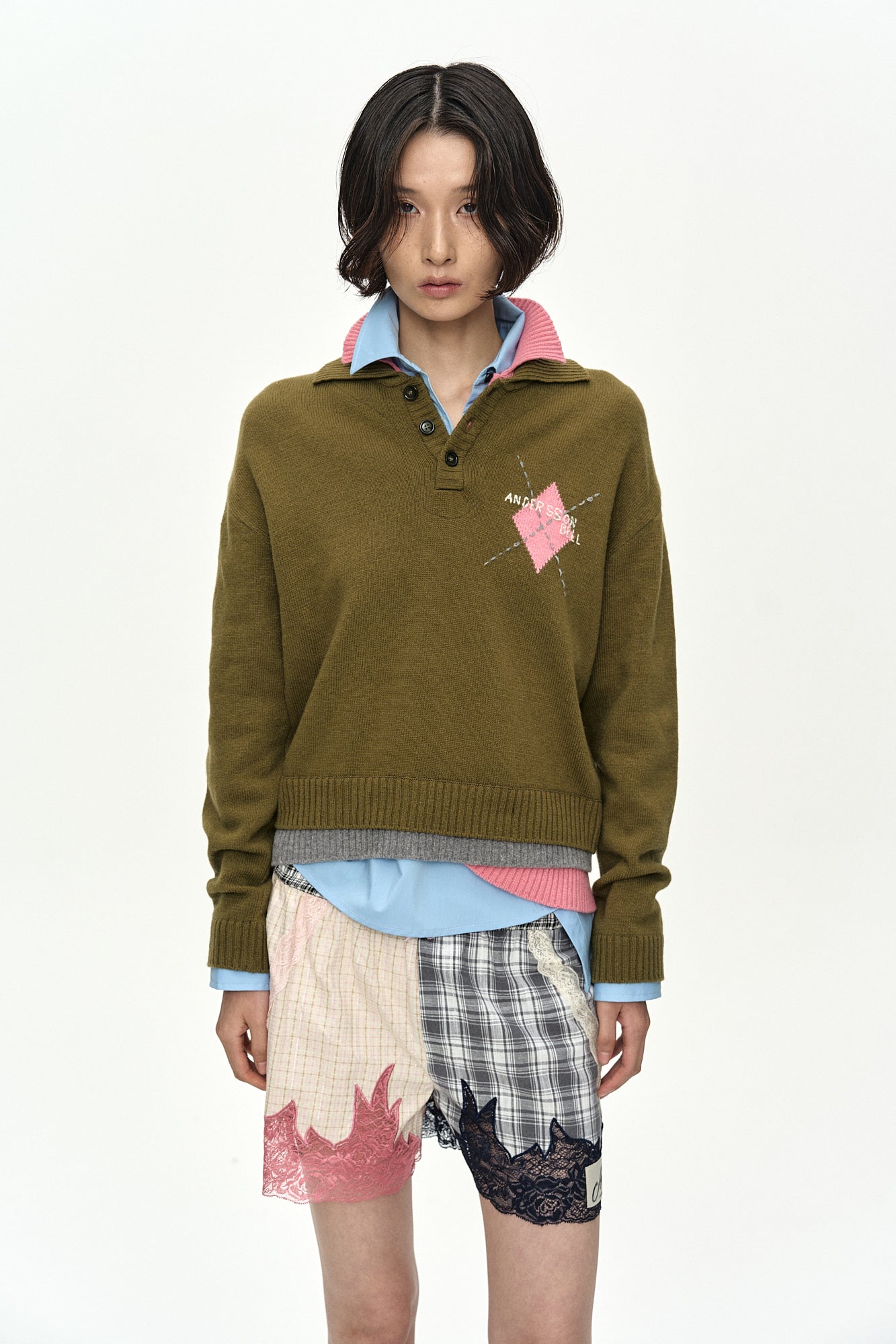 Andersson Bell - Lace & Check Embroidered Boxer Shorts (Pink/Navy) product image 4 | TRAB K-Fashion Australia