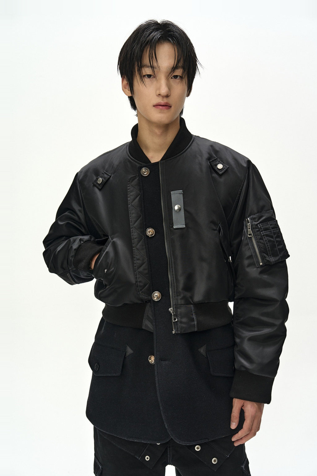 Andersson Bell - Unisex Deconstructed Layered Bomber Coat (Black) product image 1 | TRAB K-Fashion Australia