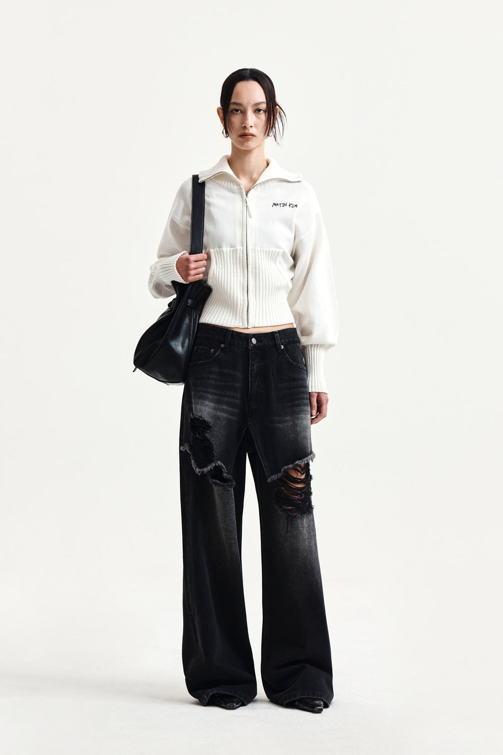 Matin Kim - High Neck Embroidered Logo Zip Up (Ivory) product image 8 | TRAB K-Fashion Australia