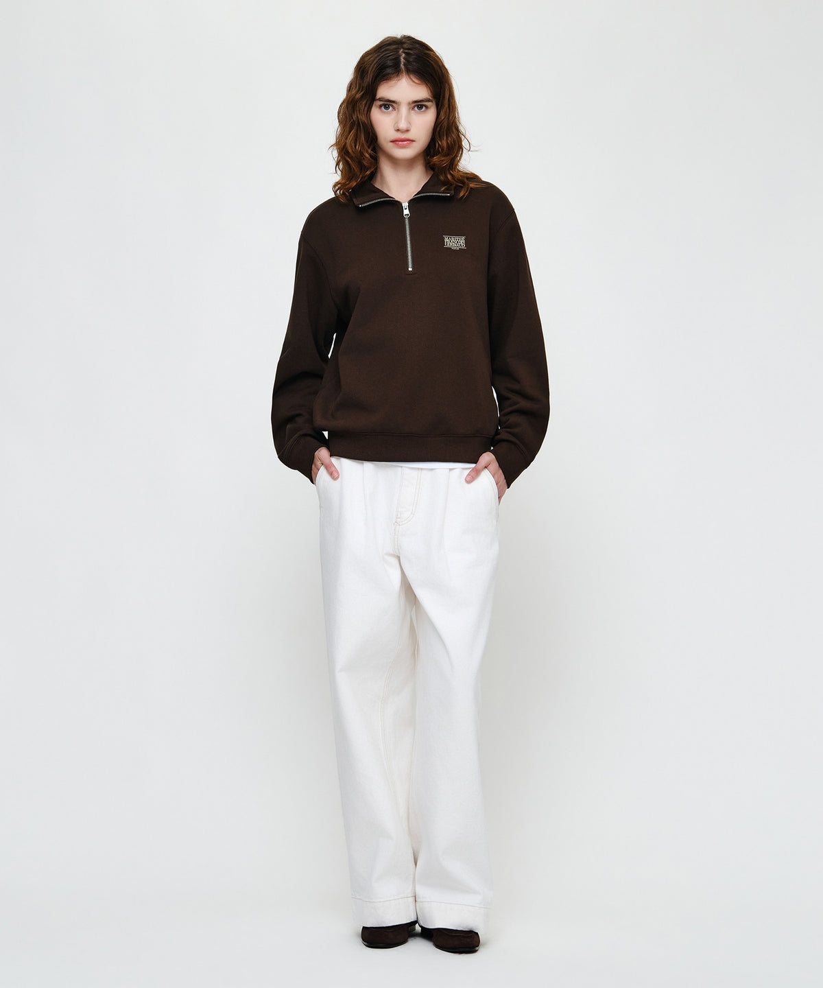 Marithe & Francois Girbaud - Small Classic Logo Half Zipup Sweatshirt (Dark Brown) product image 5 | TRAB K-Fashion Australia