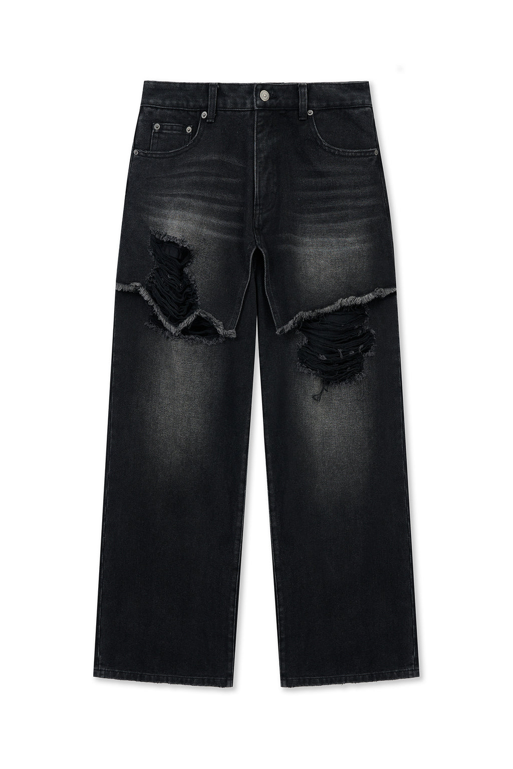 Matin Kim - Front Layered Distressed Denim Pants (Black) product image 1 | TRAB K-Fashion Australia