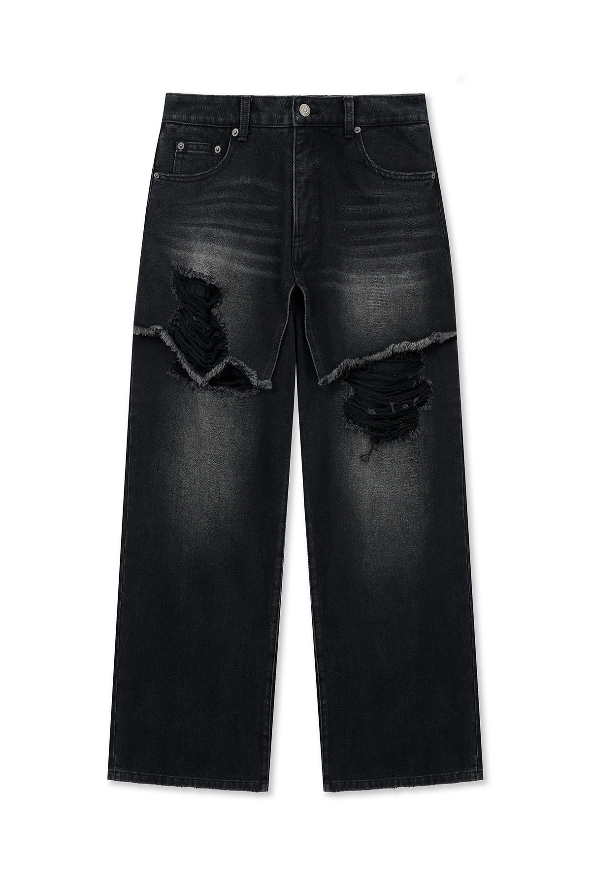 Matin Kim - Front Layered Distressed Denim Pants (Black) product image 1 | TRAB K-Fashion Australia