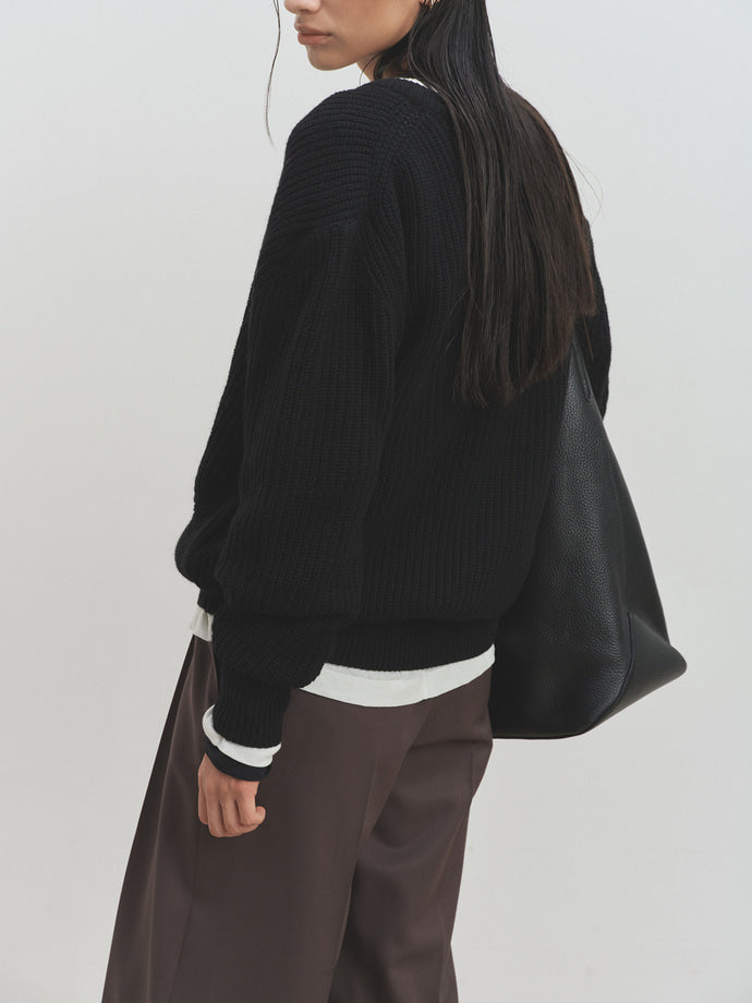 Tonywack - Merino Wool V-Neck Oversized Sweater (Black) product image 4 | TRAB K-Fashion Australia