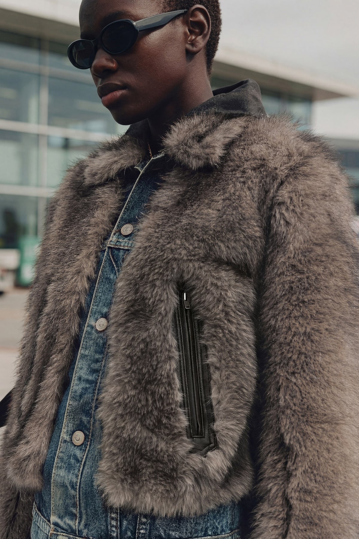 Andersson Bell - Fur On Denim Jacket (Grey) product image 3 | TRAB K-Fashion Australia
