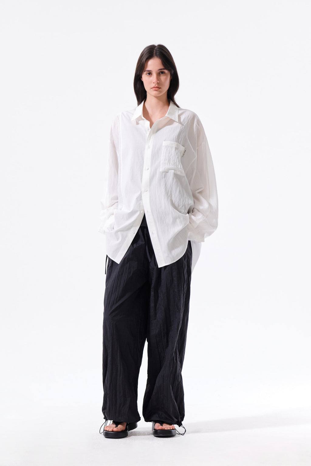 Matin Kim - Nylon Crinkle Wide Pants (Black) product image 9 | TRAB K-Fashion Australia