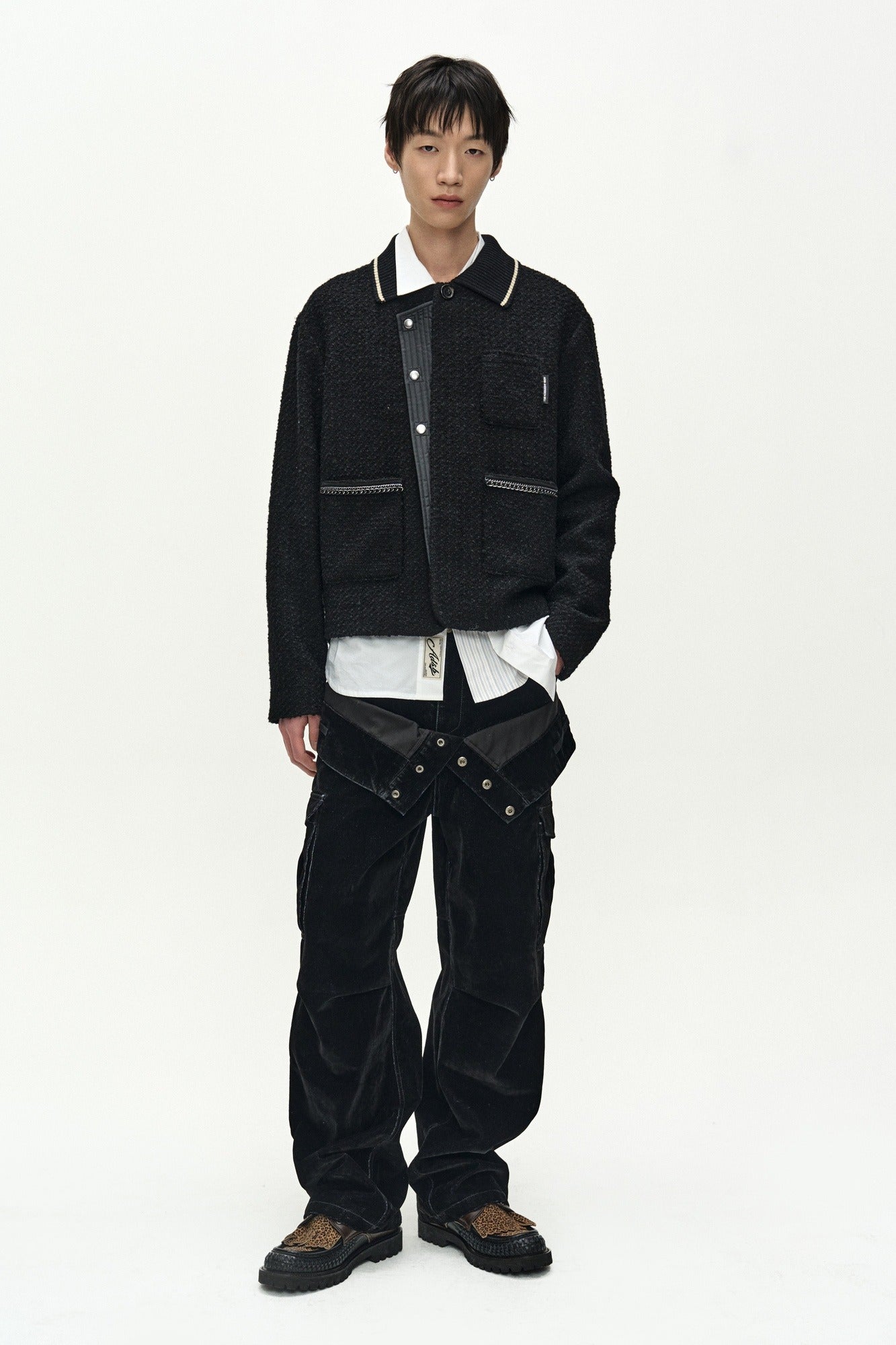 Andersson Bell - Knit Collar Tweed Cardigan (black) (Black) product image 1 | TRAB K-Fashion Australia