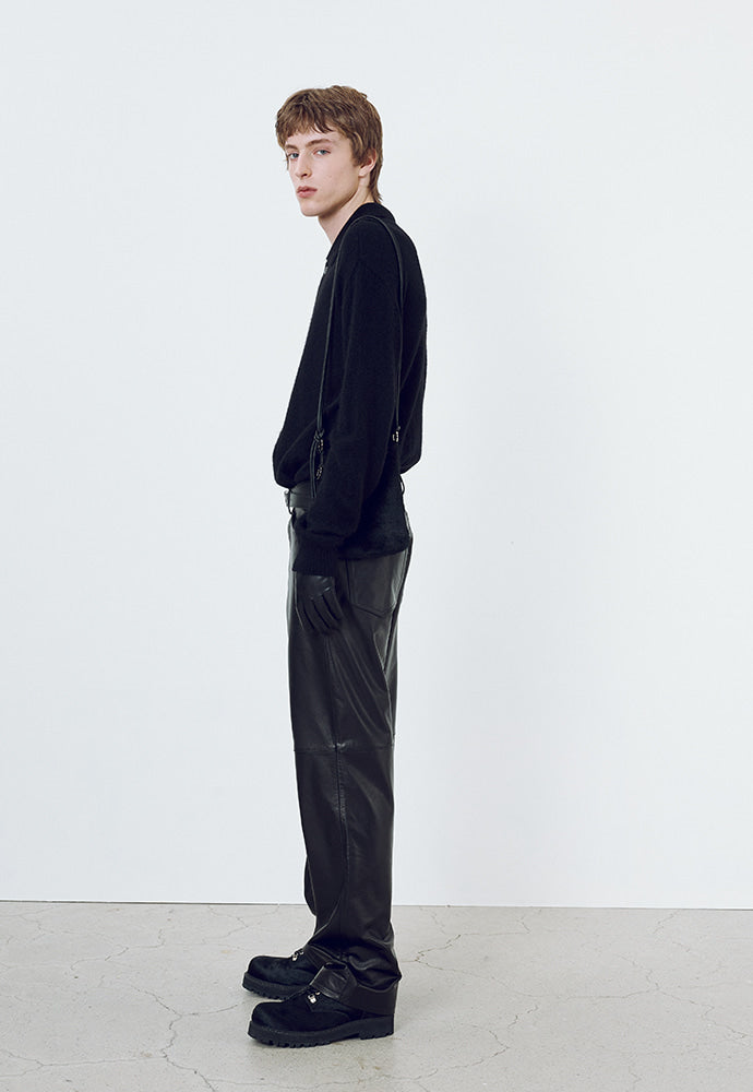 Tonywack - Calf Leather Straight-Leg Pants (Black) product image 2 | TRAB K-Fashion Australia