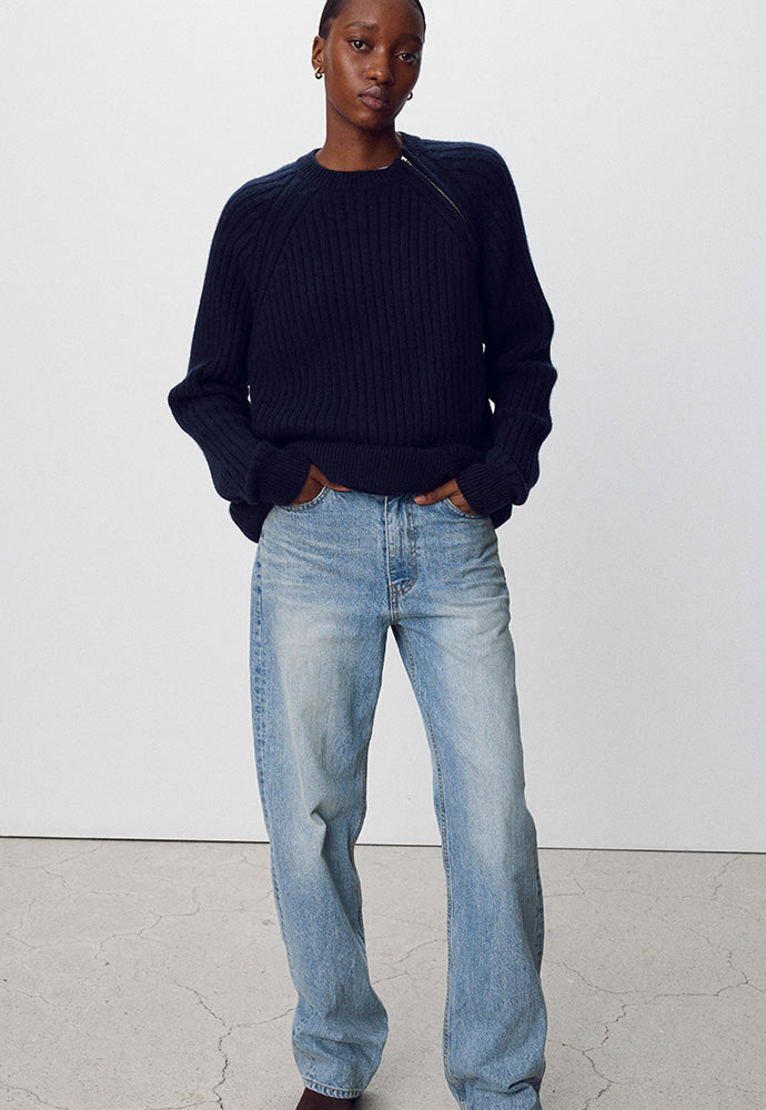 Tonywack - Wool And Cashmere Raglan Zip Sweater (Dark Navy) product image 4 | TRAB K-Fashion Australia