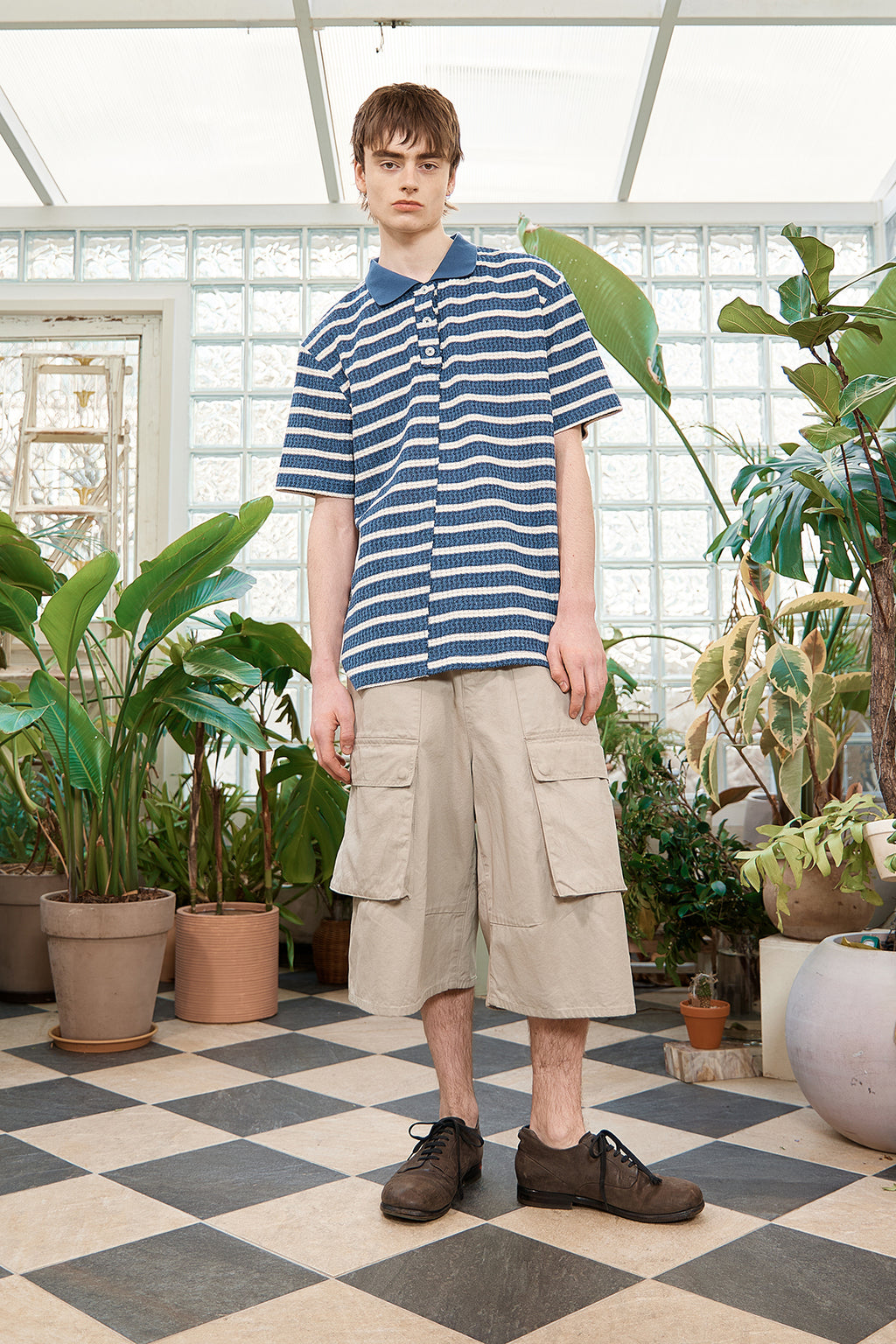 Matin Kim - Cut Line Stripe Pique Top (Smoke Blue) product image 10 | TRAB K-Fashion Australia