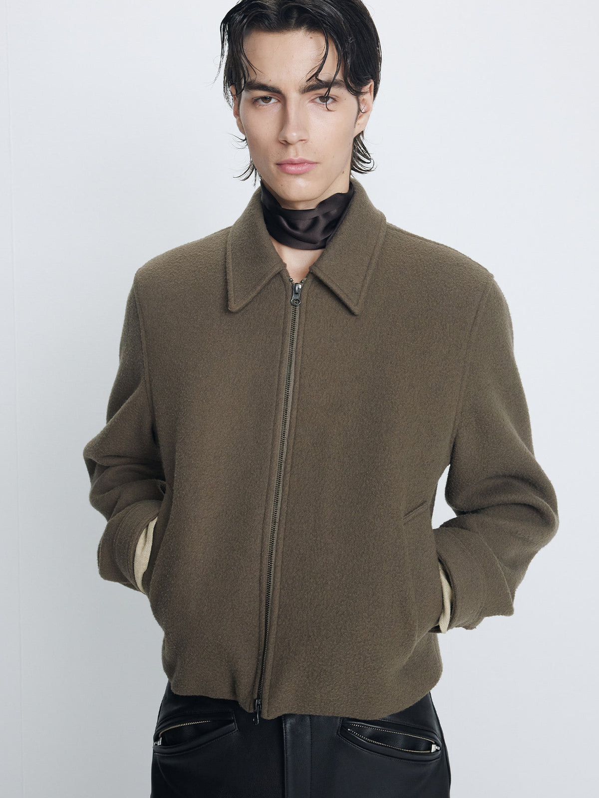 Tonywack - Brushed Wool Zippered Jacket (Dusty Olive) product image 4 | TRAB K-Fashion Australia