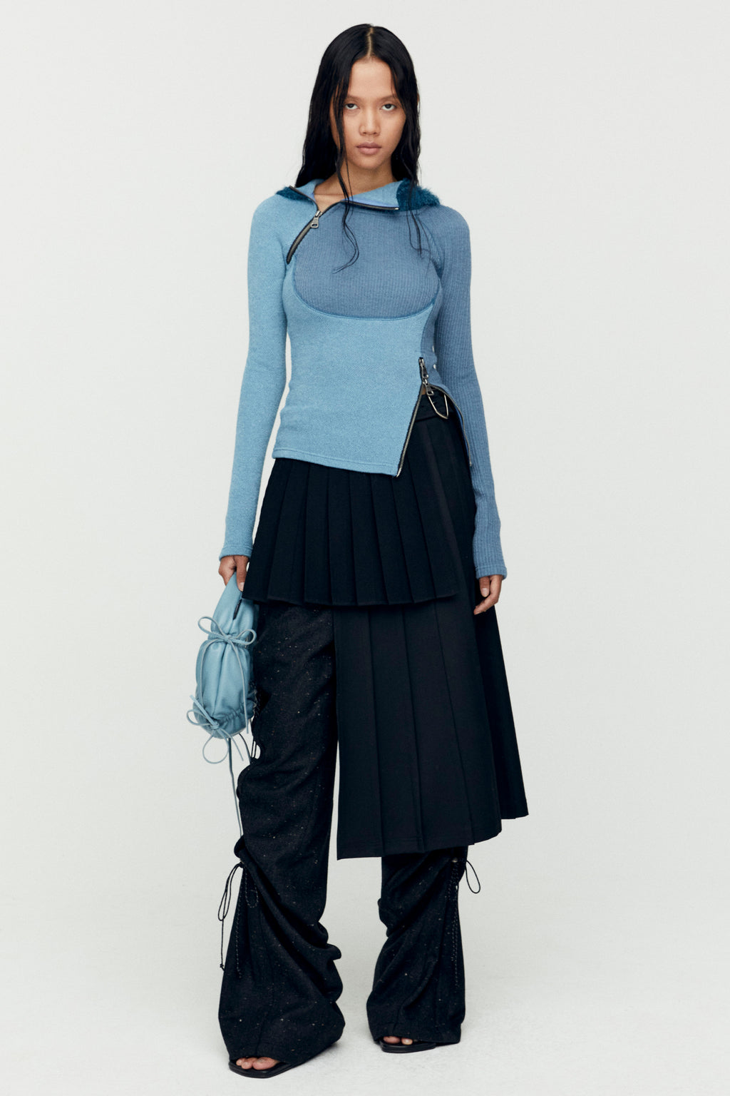 Andersson Bell - (essential) Tight Ribbed Combination Hoodie (Blue) product image 4 | TRAB K-Fashion Australia