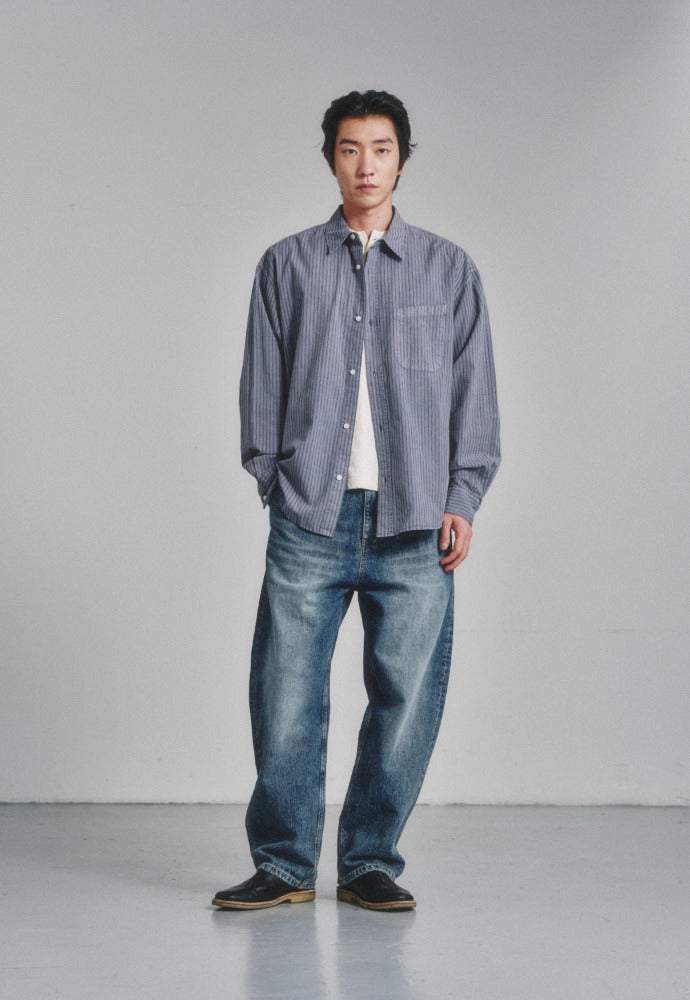 Art if acts - Pigment Dyed Stripe Shirt (Violet Grey) product image 1 | TRAB K-Fashion Australia