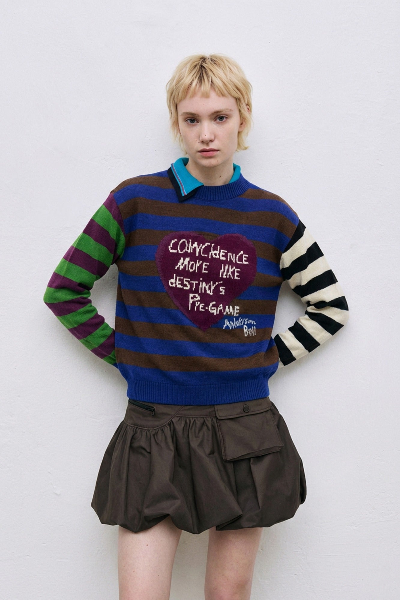 Andersson Bell - Girl's Heart Message Crew-Neck Sweater (Blue/Green) product image 1 | TRAB K-Fashion Australia