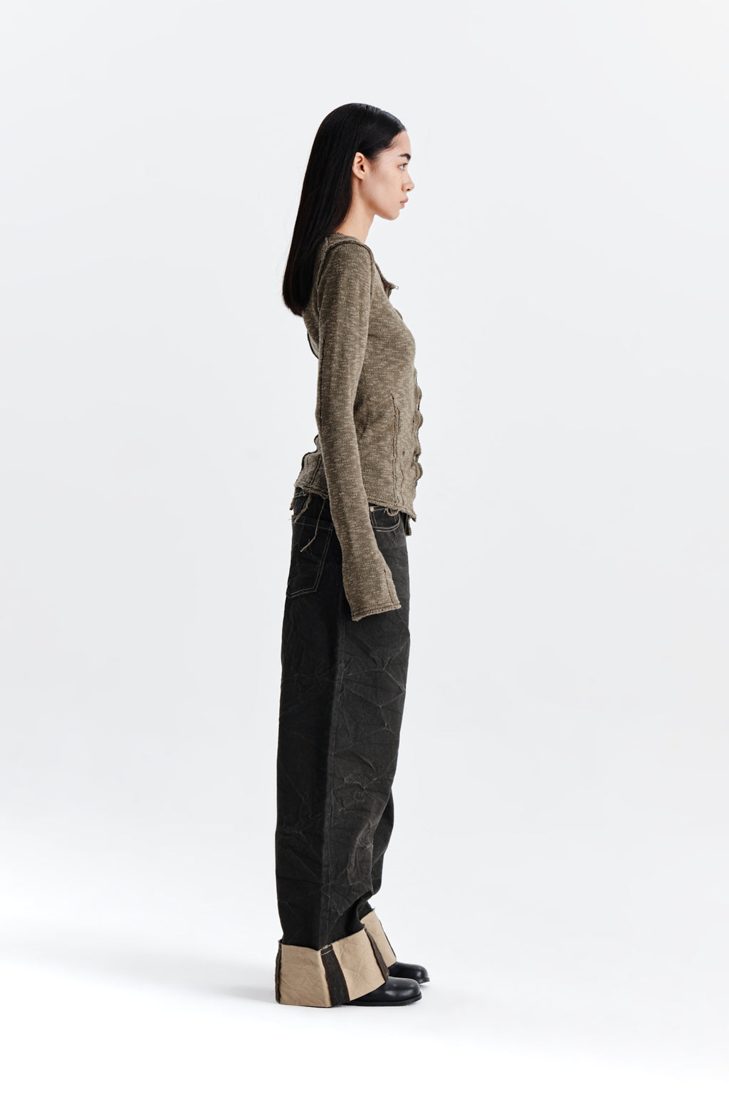 Matin Kim - Pigment Washed Denim Pants (Khaki Brown) product image 6 | TRAB K-Fashion Australia