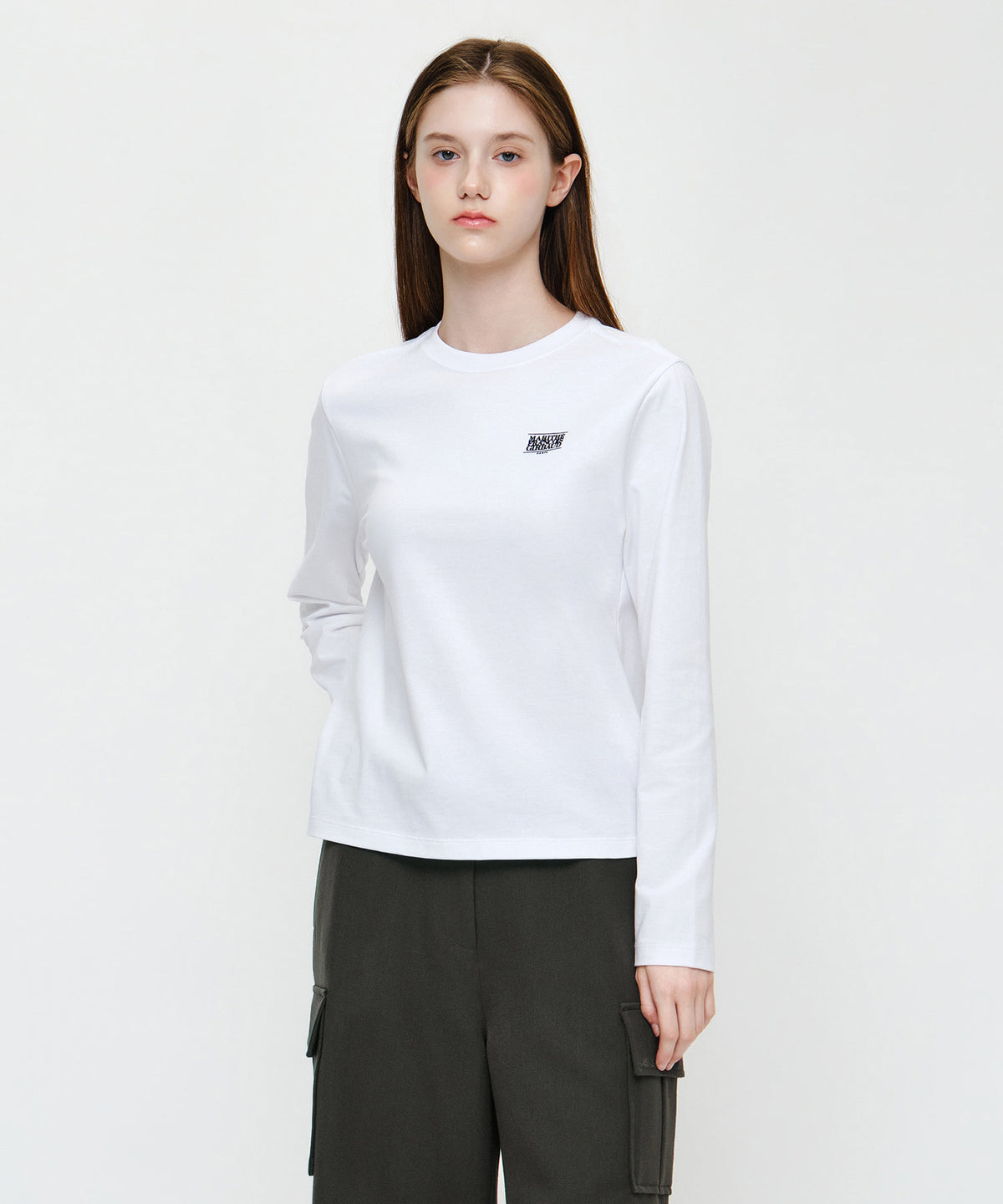 Marithe & Francois Girbaud - Small Classic Logo Long Sleeve Tee (White) product image 1 | TRAB K-Fashion Australia