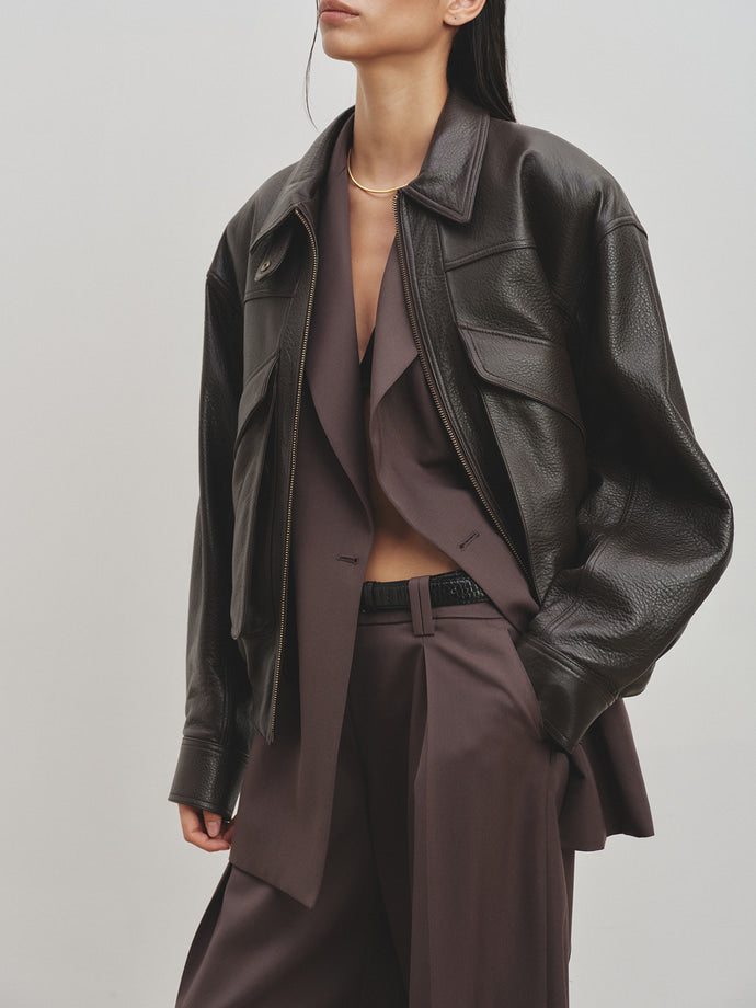 Tonywack - Lamb Leather Bomber Jacket (Dark Brown) product image 11 | TRAB K-Fashion Australia