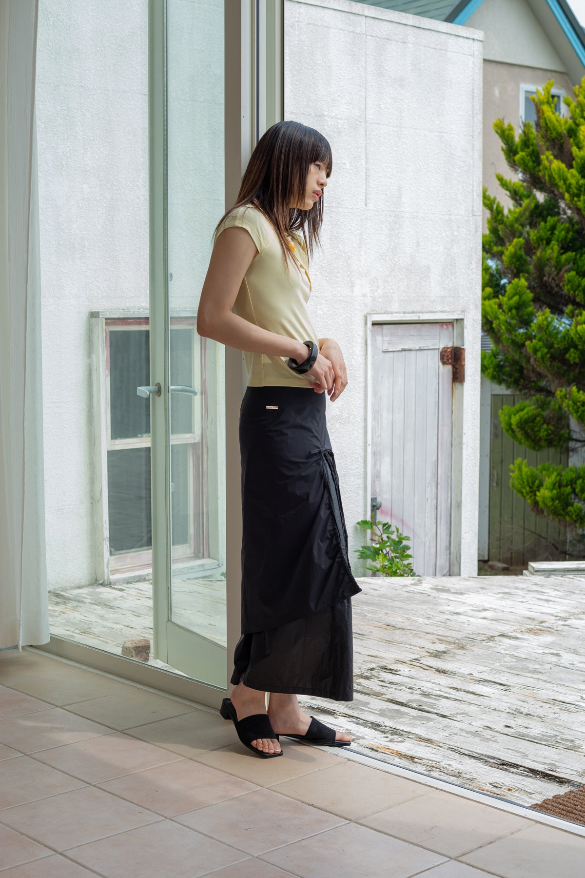 Matin Kim - Shirring Layered Maxi Skirt (Black) product image 10 | TRAB K-Fashion Australia