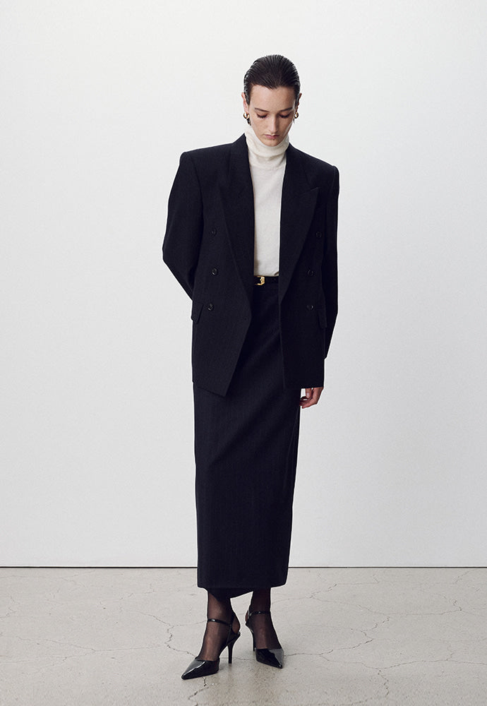 Tonywack - Virgin Wool Long Pencil Skirt (Navy Pinstripe) product image 1 | TRAB K-Fashion Australia