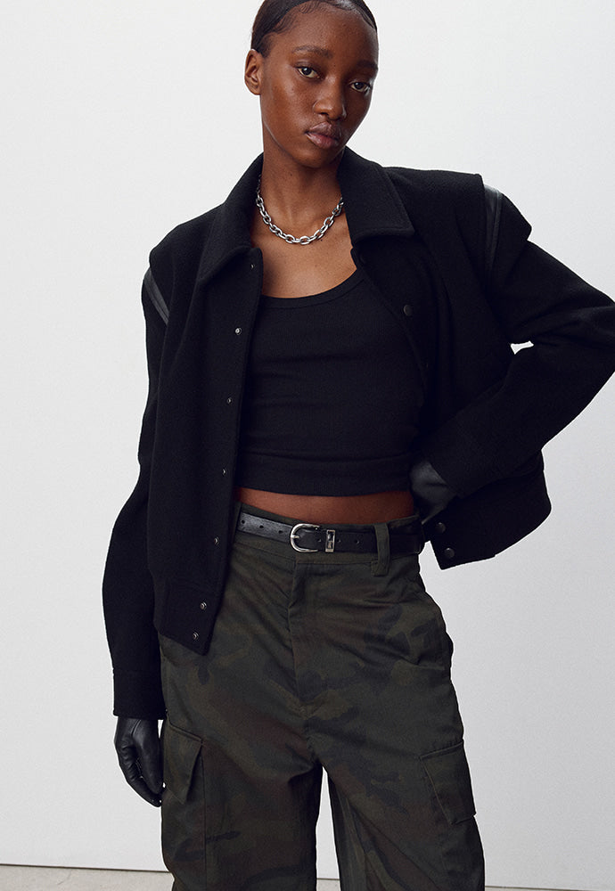 Tonywack - Leather-Trimmed Cropped Bomber Jacket (Black) product image 5 | TRAB K-Fashion Australia