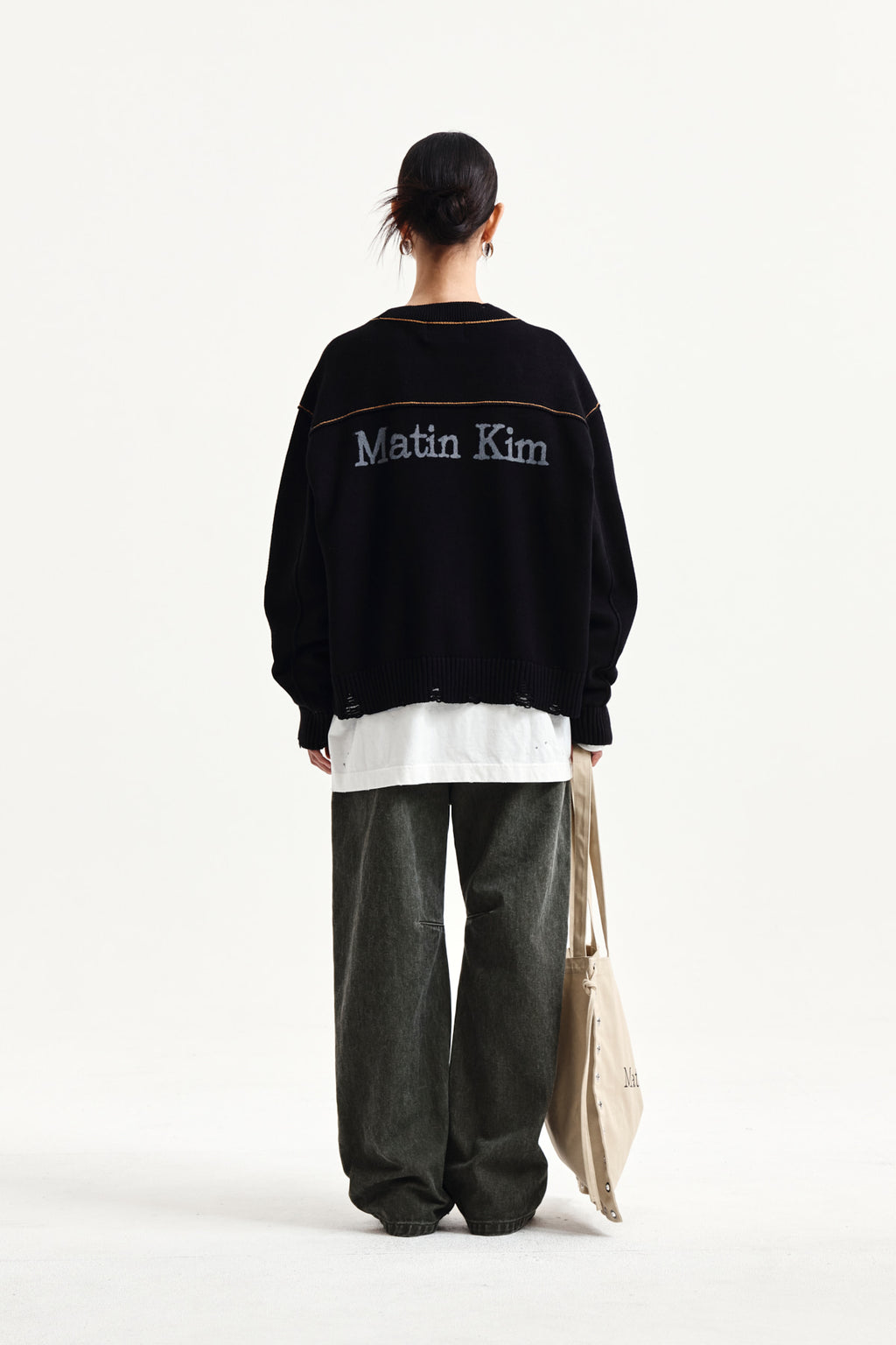 Matin Kim - Back Logo Line Point Knit Cardigan (Black) product image 8 | TRAB K-Fashion Australia