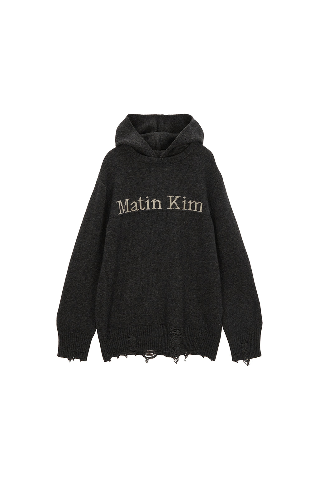 Matin Kim - Damage Logo Knit Hoodie (Beige) product image 12 | TRAB K-Fashion Australia