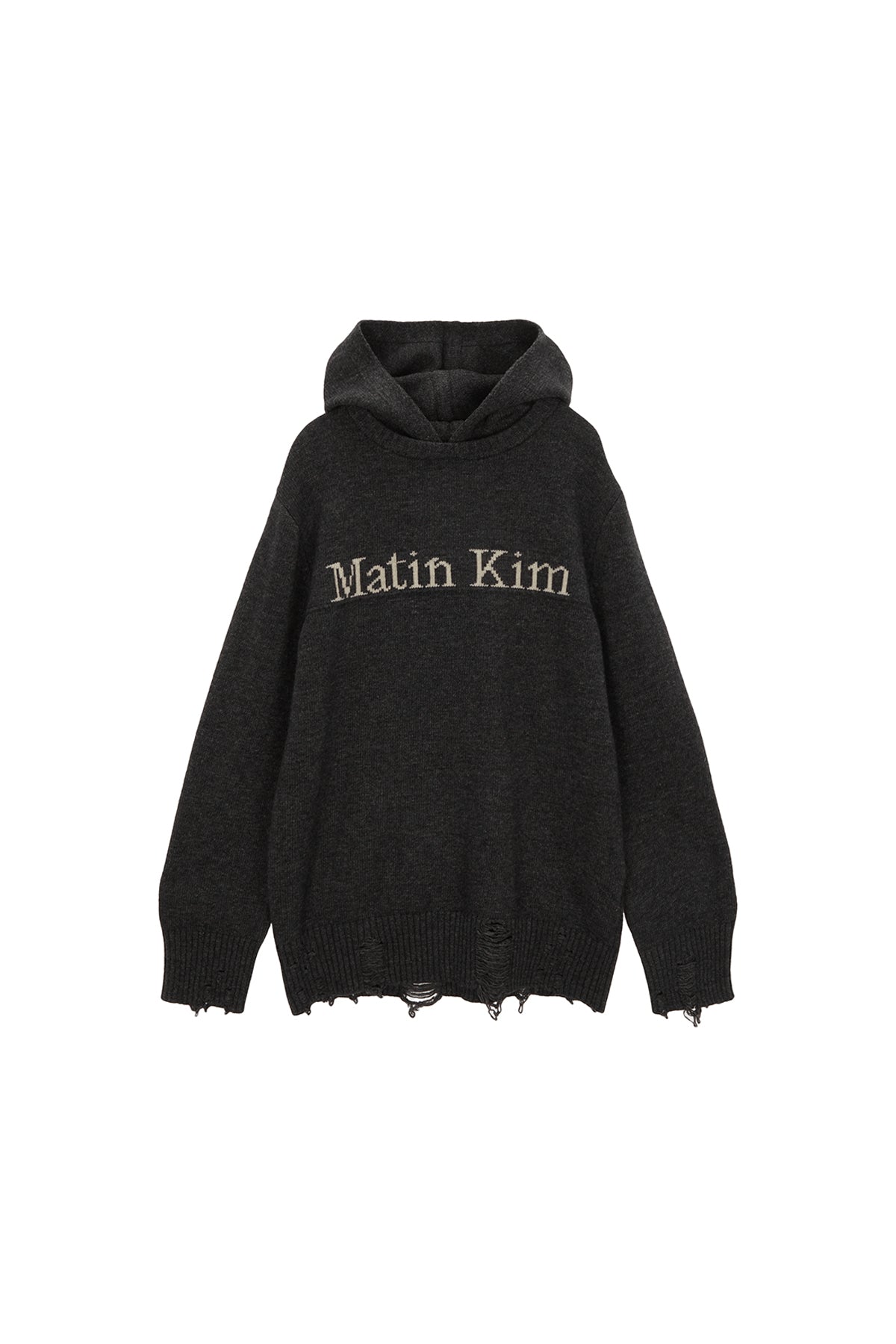 Matin Kim - Damage Logo Knit Hoodie (Beige) product image 12 | TRAB K-Fashion Australia